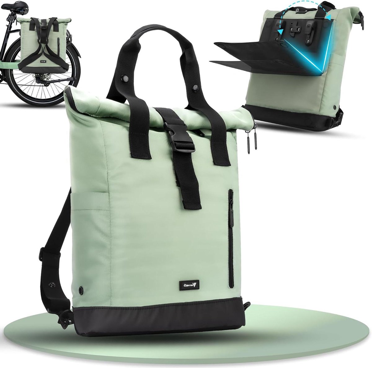 Fietsbagage Combinatie - Rugzak Fietstas - Flexibel Vervoer - Waterafstotend Materiaal - 22 Liter Capaciteit - Mintgroen