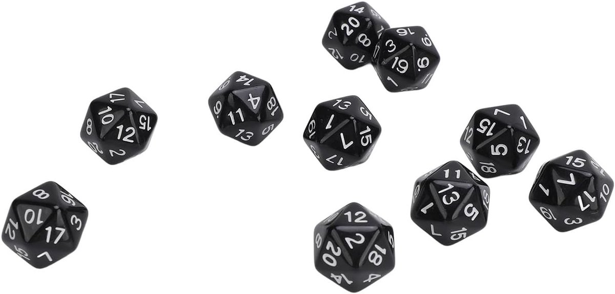 10 stuks dobbelstenen met 20 kanten, 1-20 accessoires, polyhedrische dobbelstenen van licht, kunststof, ideaal voor avonturiers van het spel, rood en