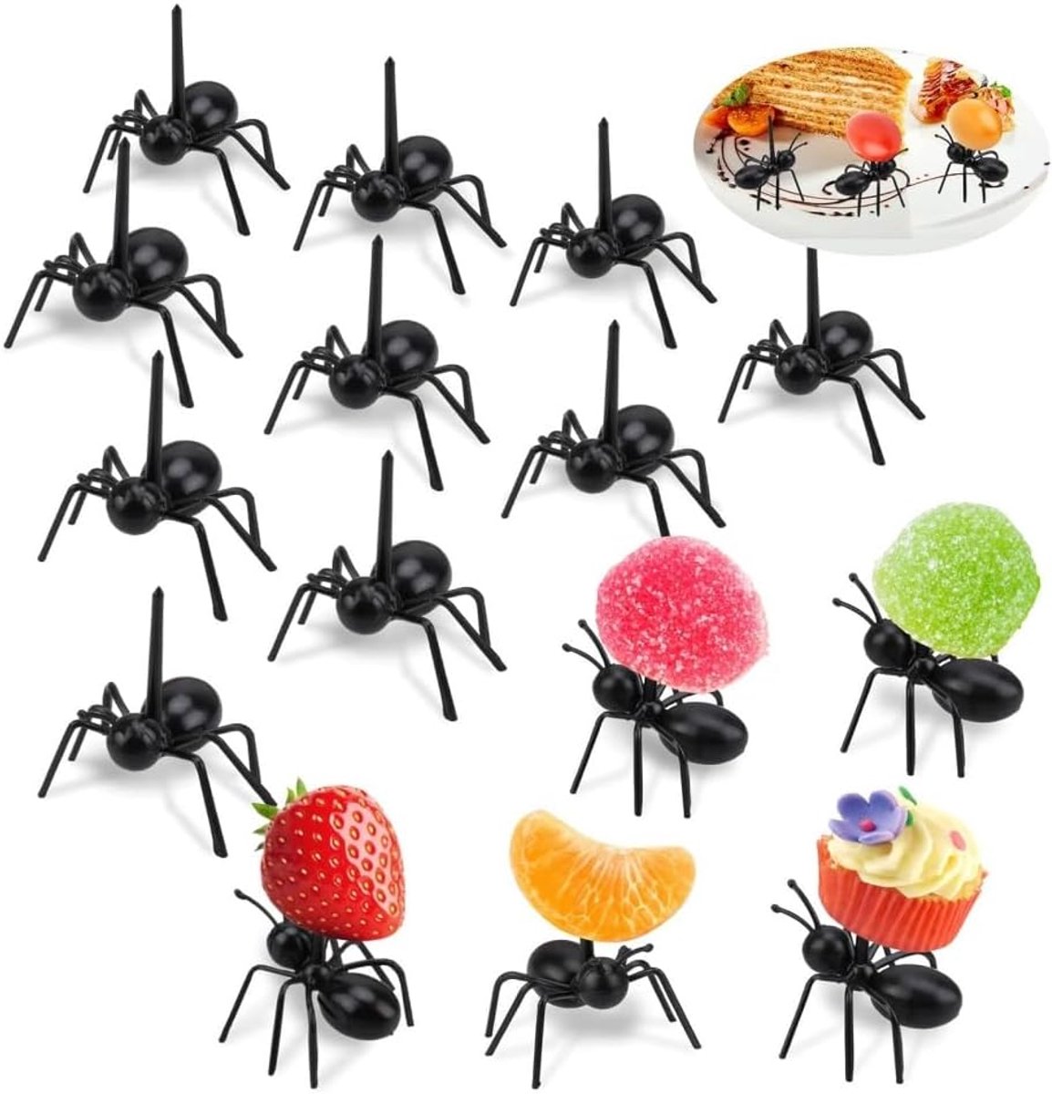 36 stuks mierenvoerpicks herbruikbare fruitdessertvork, mieren tandenstokers dieren-voorvork voor snacks, cake, dessert met geschenkdoos