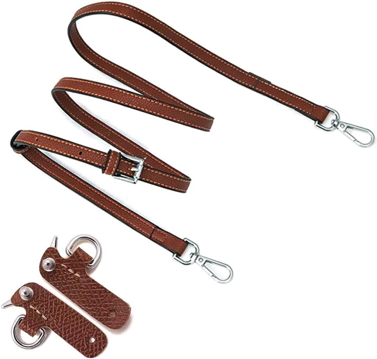 Leren riem voor kleine damestas, bruin, 90-120 cm, schouderriem voor tas, geen stansen, schouderriem met zilveren karabijnhaak voor crossbody tas, tas, 1,2 cm, 1602