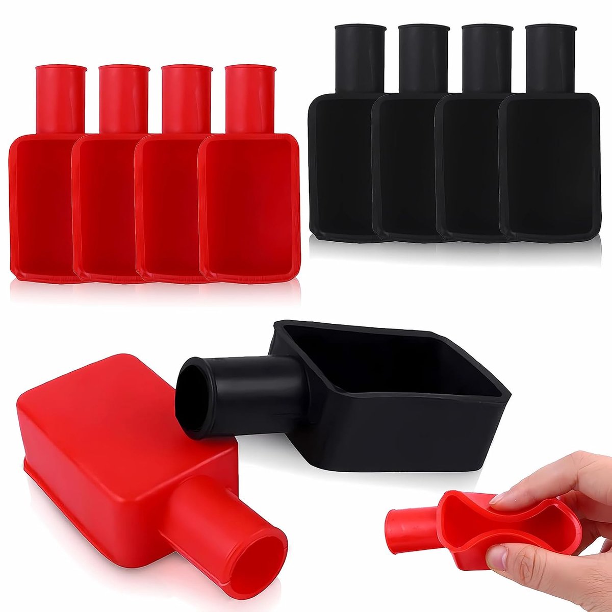 10 stuks accupoolhoes, rubberen batterij-poolhoes, positieve negatieve batterijhoes, autoaccu, poolafdekking, isolatie, batterijafdekking voor auto, vrachtwagen, rood, zwart