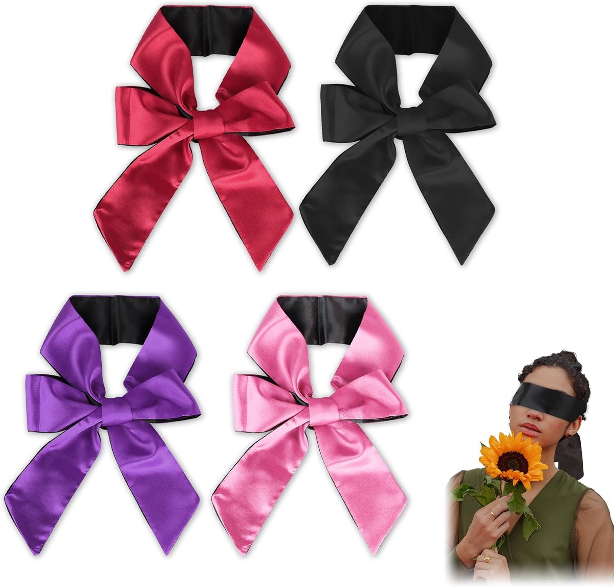 Satijnen Oogmasker - Zijden Slaapmasker - Comfortabel en Zacht - Verstelbaar - Reis-oogmasker - Ideaal voor Volwassenen - 4 Stuks