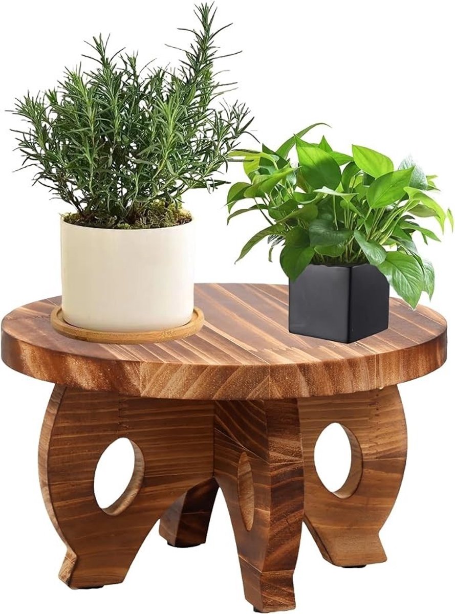 PolkaHome Houten Plantenstandaard Rond 25 cm - Stevige Plantenkruk voor Binnen en Buiten