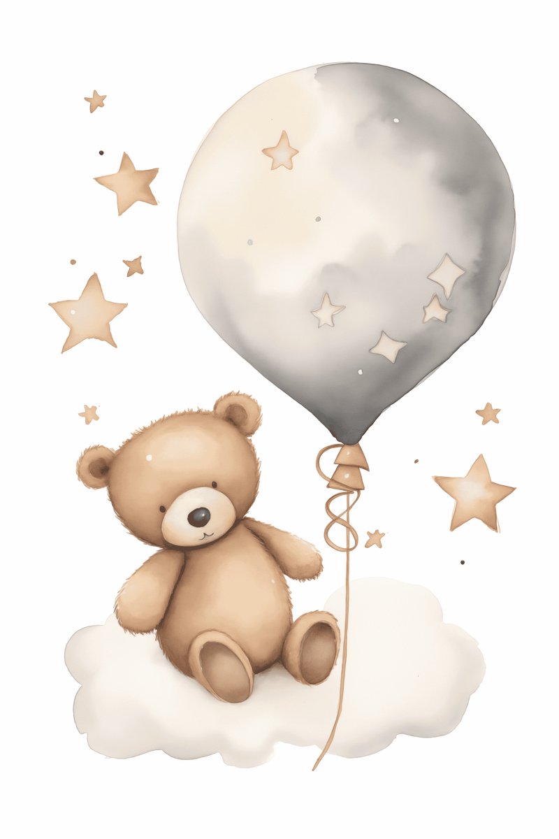 Lief Beertje - Teddybeer - Beertje op Wolk - Kinderkamer - Babykamer - voor Kinderen - Beren - posters - formaat 30x40cm - Wanddecoratie - XS1866YR