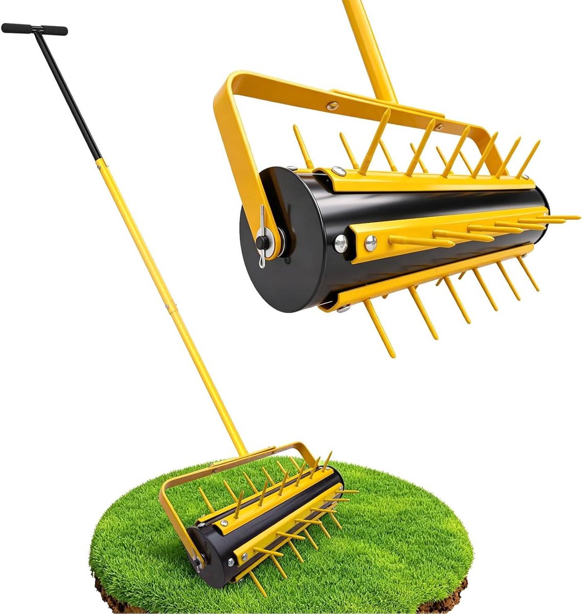 Grasbeluchter - Tuinwals - Gazon Onderhoud - Vulbare Trommel - 146 cm Lengte - Zwart Geel