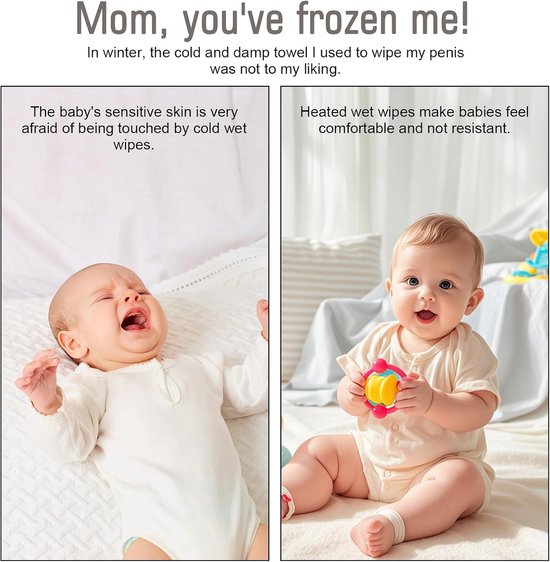 Babydoekjes verwarmer - 20×11,5×10 cm - Verwarmde Billendoekjes Houder Baby - Vochtige Doekjes Verwarmer - 5 Temperaturen 40-60°C & snel verwamer - Met Nachtlampje - Wipe Warmer - Wipe Box - Tissue Box - Grote Capaciteit - USB - Voor Baby, Thuis -Wit — afbeelding 4