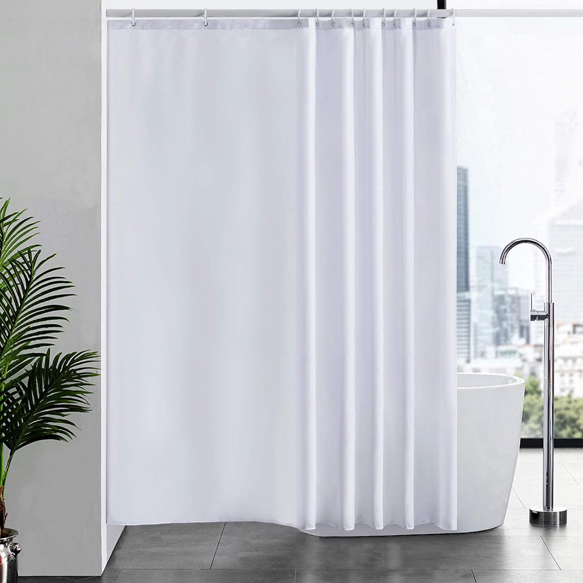 Douchegordijn Anti Schimmel Polyester Stof Waterdicht Douche Gordijnen Wasbaar Textiel voor Badkuip of De Badkamer 12 Douchegordijnhaken Wit 200x200cm.