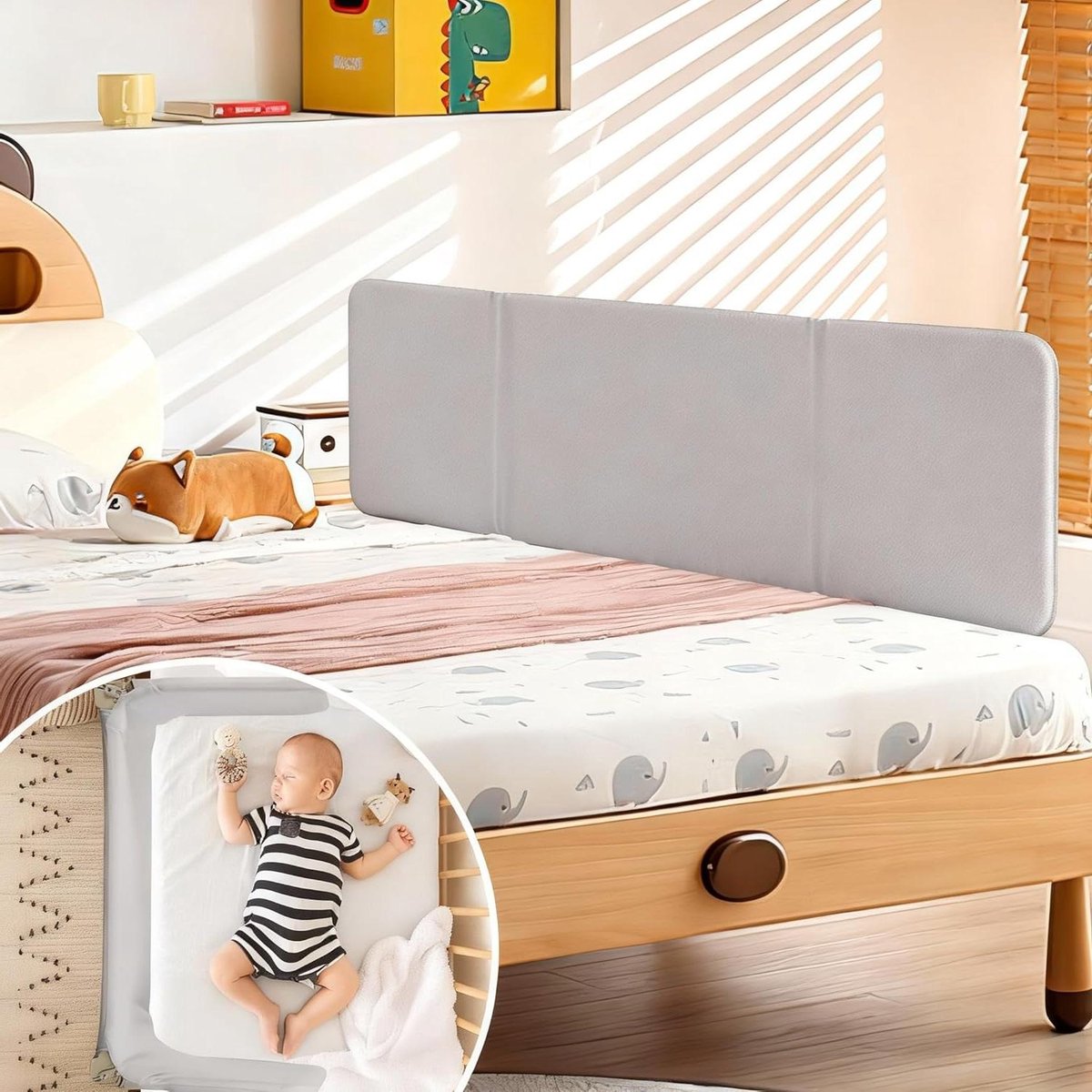 Bedhek Klapbaar - Valbeveiliging Kinderen - Veilig Slapen - 20 Hoogteverstellingen - 120 cm Lengte - Grijs