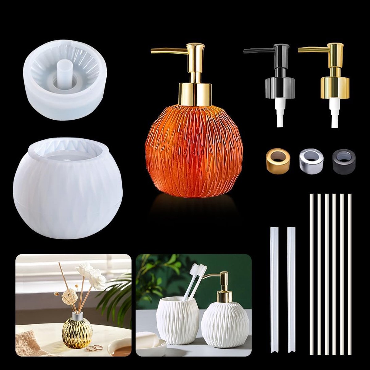 15 Stuks Pomp Hars Fles Mold met Stro Siliconen Mallen met Deksel Lotion Dispensers voor Keuken Badkamer Home Decor