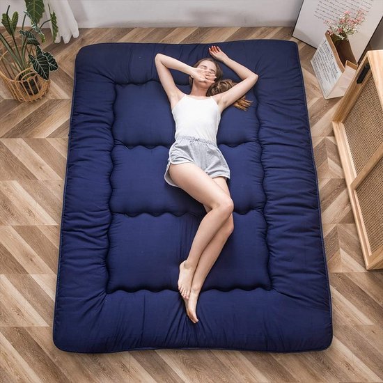 Japanse Vloermatras - Futon Kussen - Comfortabel Slapen - Extra Dik Memory Foam - 190 x 90 cm - Marineblauw — afbeelding 5