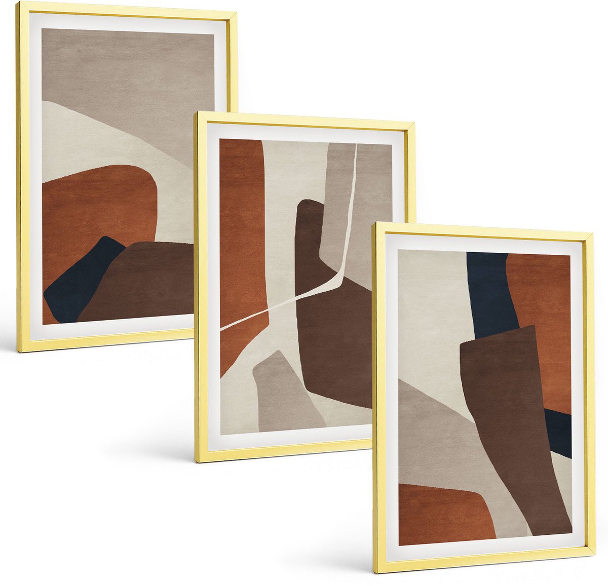 Coloray 3-Delige Schilderij Set - Abstractie Van Vormen En Structuren In Een Moderne Stijl - 40 x 40 cm En 40 x 60 cm - Decoratieve Schilderijen - Woonkamer - Interieur - Muurdecoratie
