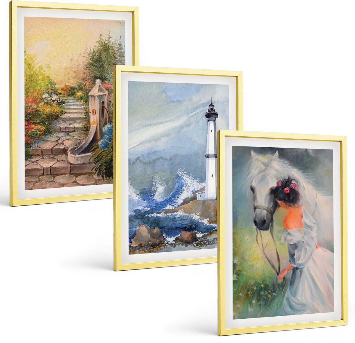 Coloray 3-Delige Schilderij Set - Plantenpatronen Met Grote Zonnen In Minimalistische Stijl - 40 x 40 cm En 40 x 60 cm - Stijlvolle Wanddecoratie - Interieur - Muurdecoratie