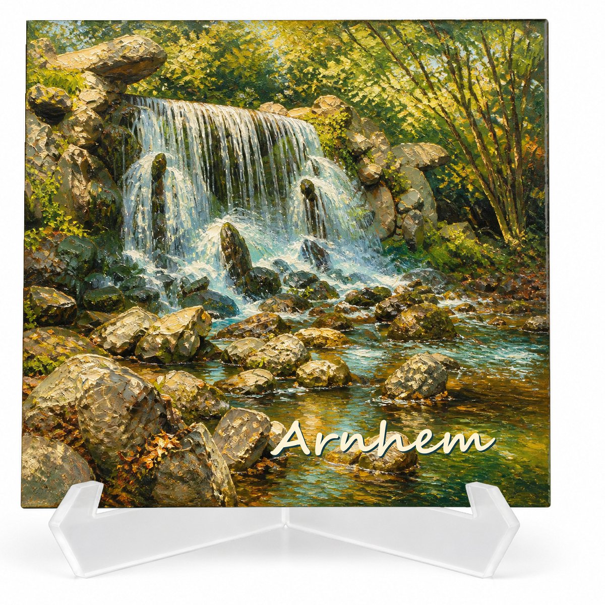 Kleurmedia Tegeltje Arnhem – Sonsbeek Waterval – Keramiek 15 x 15 cm – Inclusief transparante houder – Souvenir tegel 1