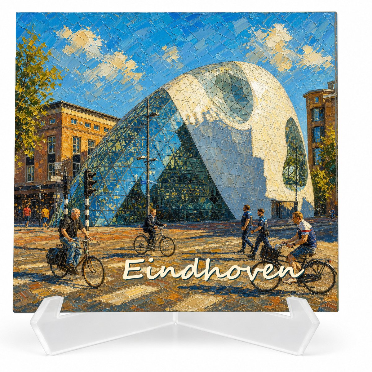 Kleurmedia Tegeltje Eindhoven – Blob Lichttoren – Keramiek 15 x 15 cm – Inclusief transparante houder – Souvenir