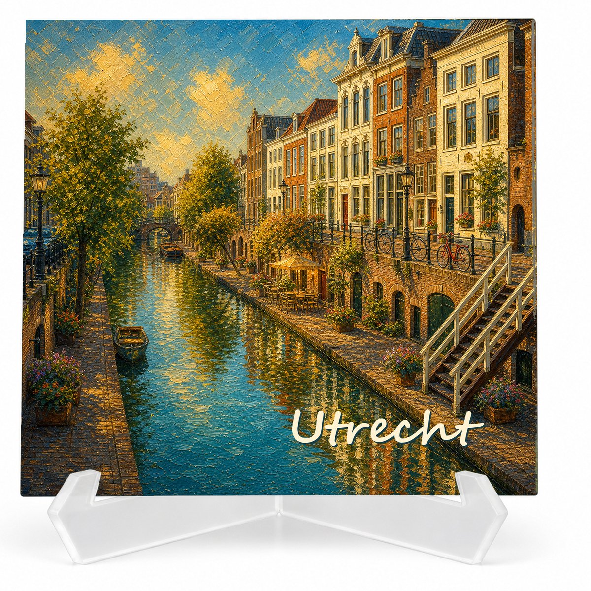 Kleurmedia Tegeltje Utrecht – Oudegracht Werfkelders – Keramiek 15 x 15 cm – Inclusief transparante houder – Souvenir