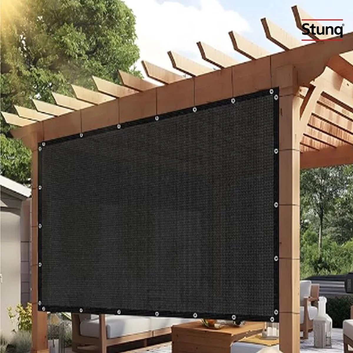 Stunq® Zonwerend schaduwdoek met bevestigingsmateriaal - 60-70% schaduw - Rechthoekig