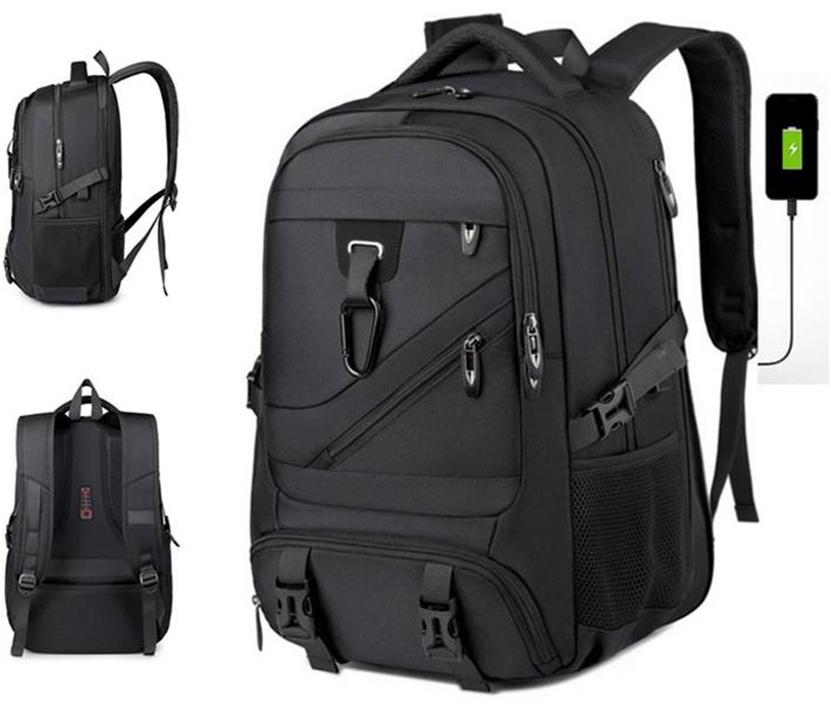 KZQ Rugzak – Reisrugzak – Laptoprugzak – Met schoenenvak – Voorzien van USB-oplaadpoort – Waterbestendig – Antidiefstal – Zwart