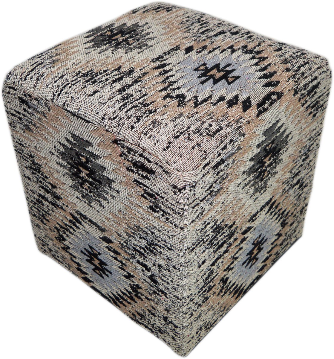 Padiro poef 45 x 42 x 42 cm - grijs - stoffen bekleding - handgemaakt met geometrisch patroon