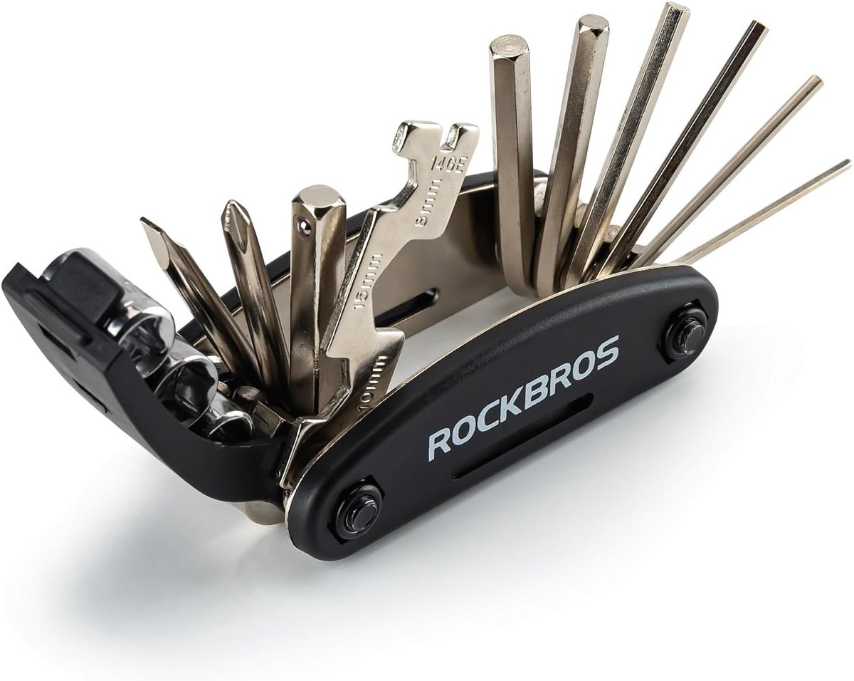 Fatbike accessoires - Multifunctionele fietsgereedschapset - Zwart - 16-in-1 Opvouwbaar Reparatiegereedschap - Draagbaar voor Fietsers