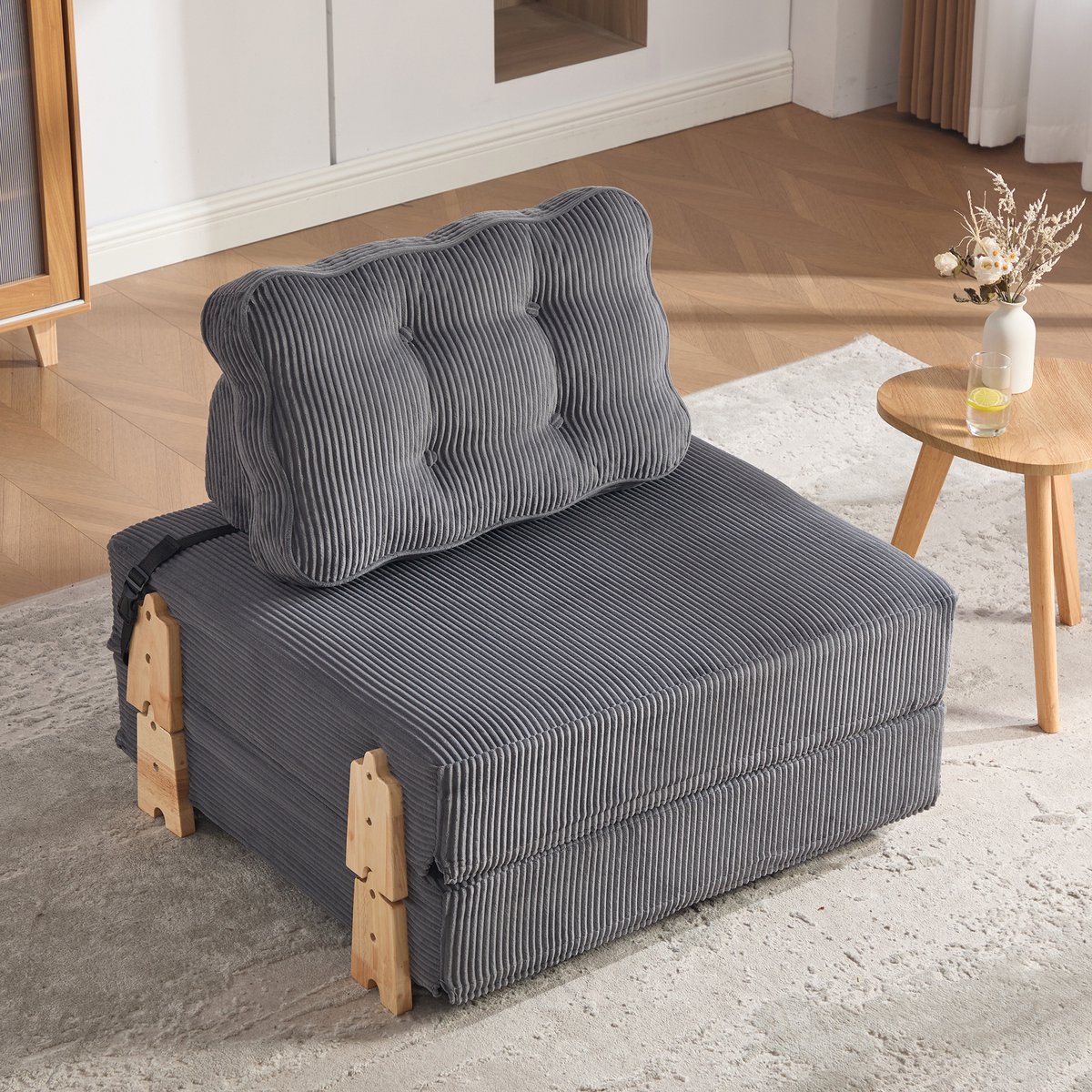REDOM - Fauteuil - Opvouwbaar slaapbed - Handmatig verstelbaar - Scandinavisch - Woonkamer en slaapkamer - Corduroy - Donkergrijs - 90 x 86 x 84 cm
