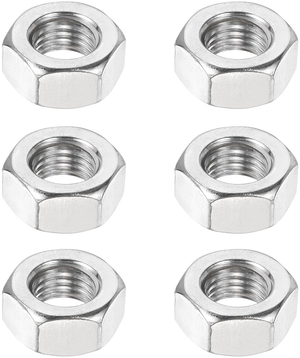 QUARKZMAN Zeskantmoeren M10 x 1,25 mm, 6 stuks roestvrij staal 304, fijne schroefdraad, metrisch, 17 mm breed, 8 mm - ShopVlot