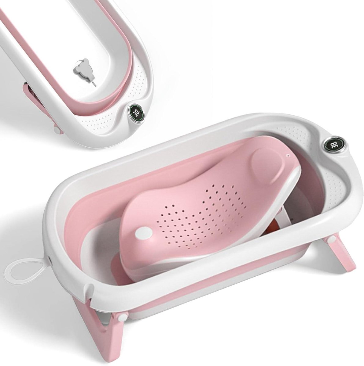 Opvouwbaar babybad - Kinderbad met stoel - Baby verzorgen - Ingebouwde thermometer - 82 x 46 x 9 cm - Roze