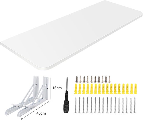 Wandtafel Inklapbaar - Eettafel Bureau - Ruimte Besparen - Robuuste Metalen Hoeken - 80 x 50 cm - Wit — afbeelding 3