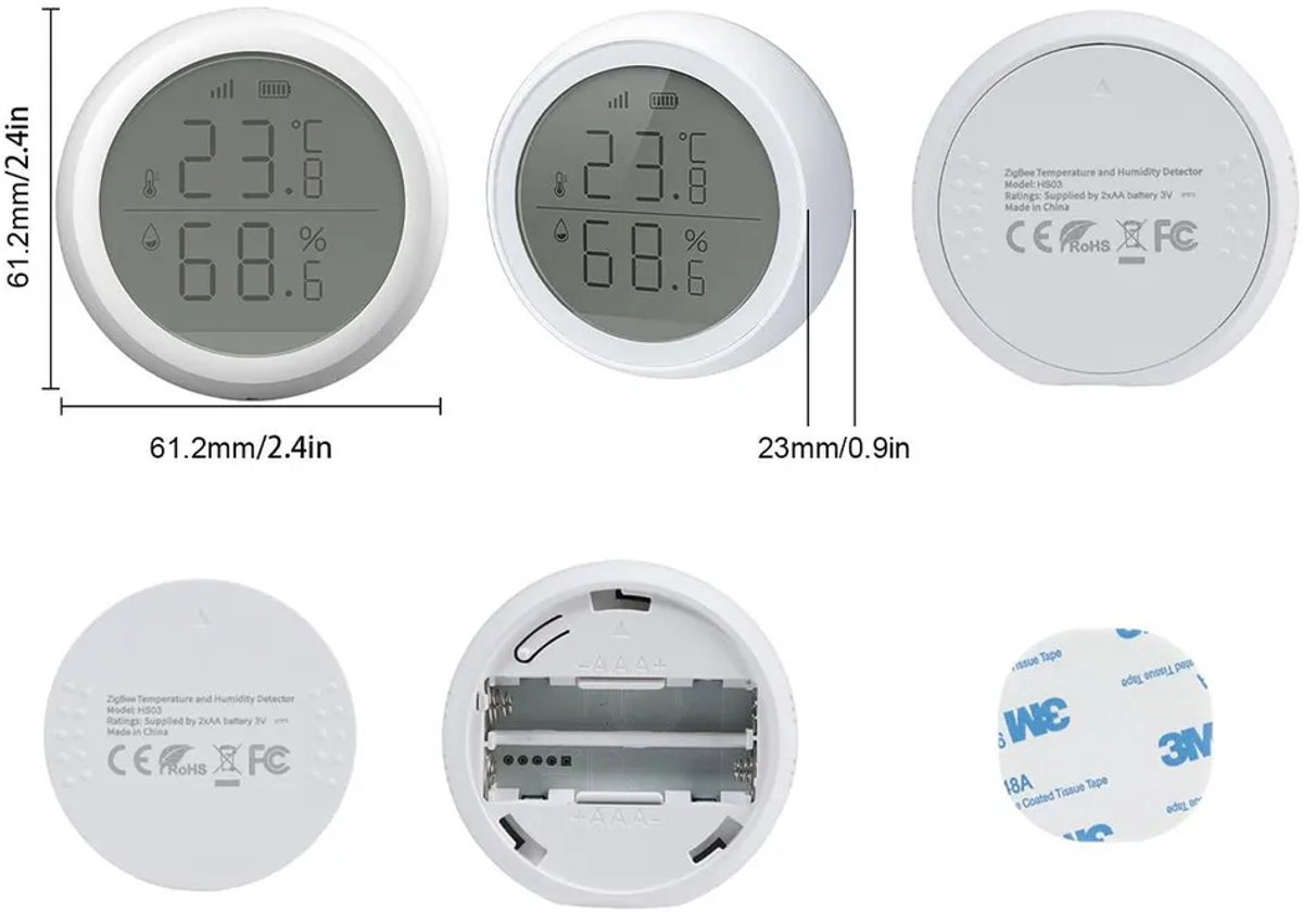 Slimme temperatuur- en vochtigheidssensor, schakelbaar tussen Celsius en Fahrenheit, geschikt voor Alexa, Google Home, Tuya Smart en Smart Life, meetbereik van -10 tot 50 graden Celsius.