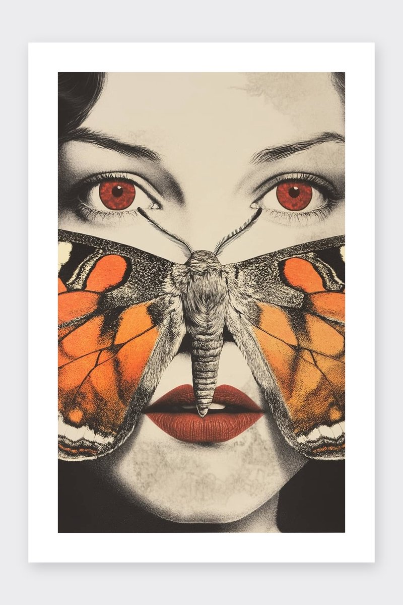 Vrouw Poster - Vlinder - Mode - Natuur - Artistieke - Stijlvolle - Elegantie - posters - formaat 30x40cm - Wanddecoratie - BXS5022AZ - Met kader - passe-partouts stijl
