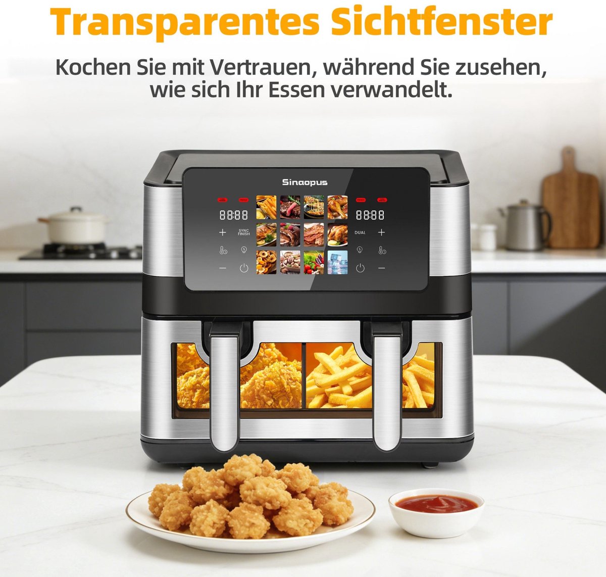 MODFU - Heteluchtfriteuse - 8,5 L - 2 Manden - 12 Programma's - Zichtvenster - Zwart