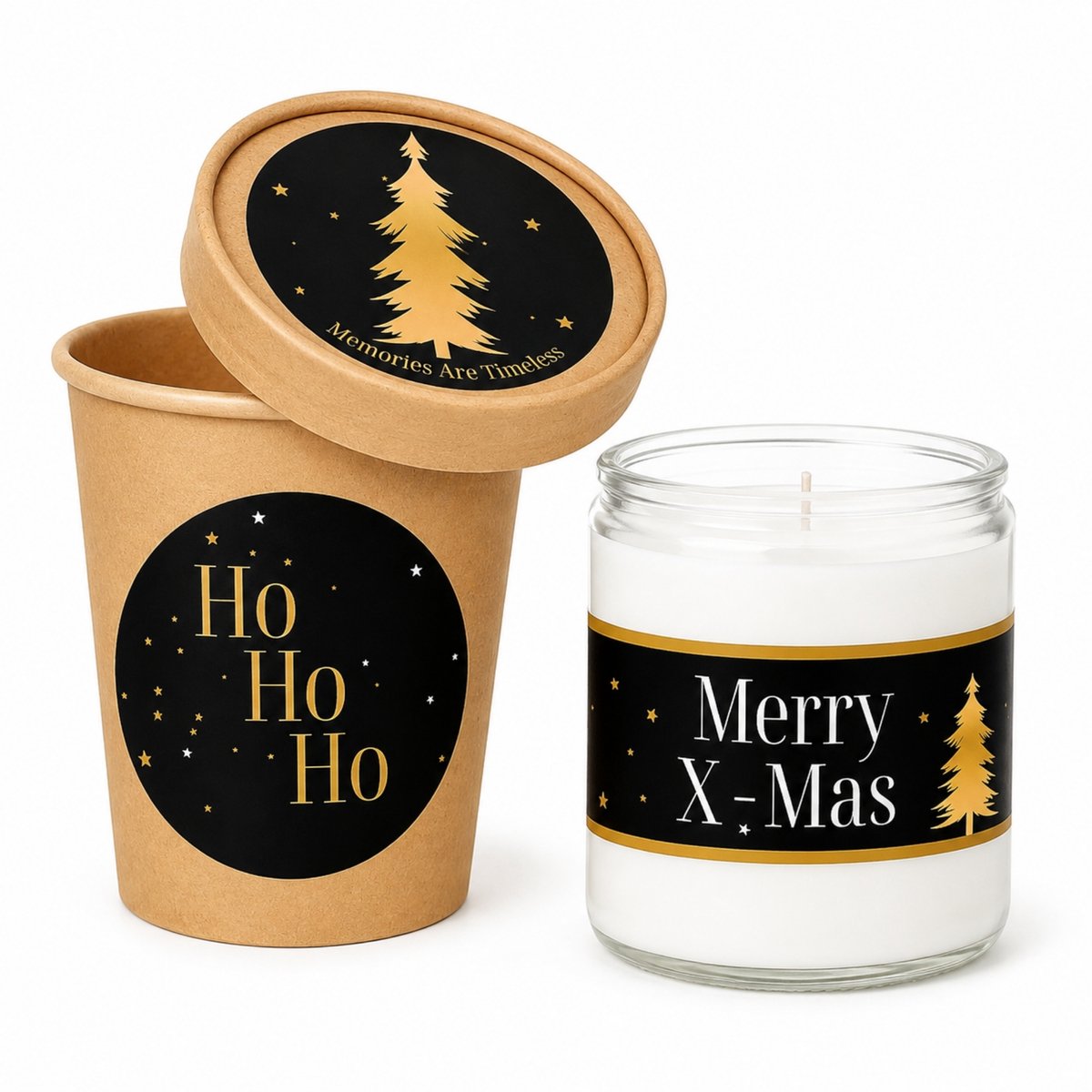 Memories Are Timeless Kerstcadeau met Kaars - Merry X-Mas - Kaars 50 Branduren - Zwart Goud