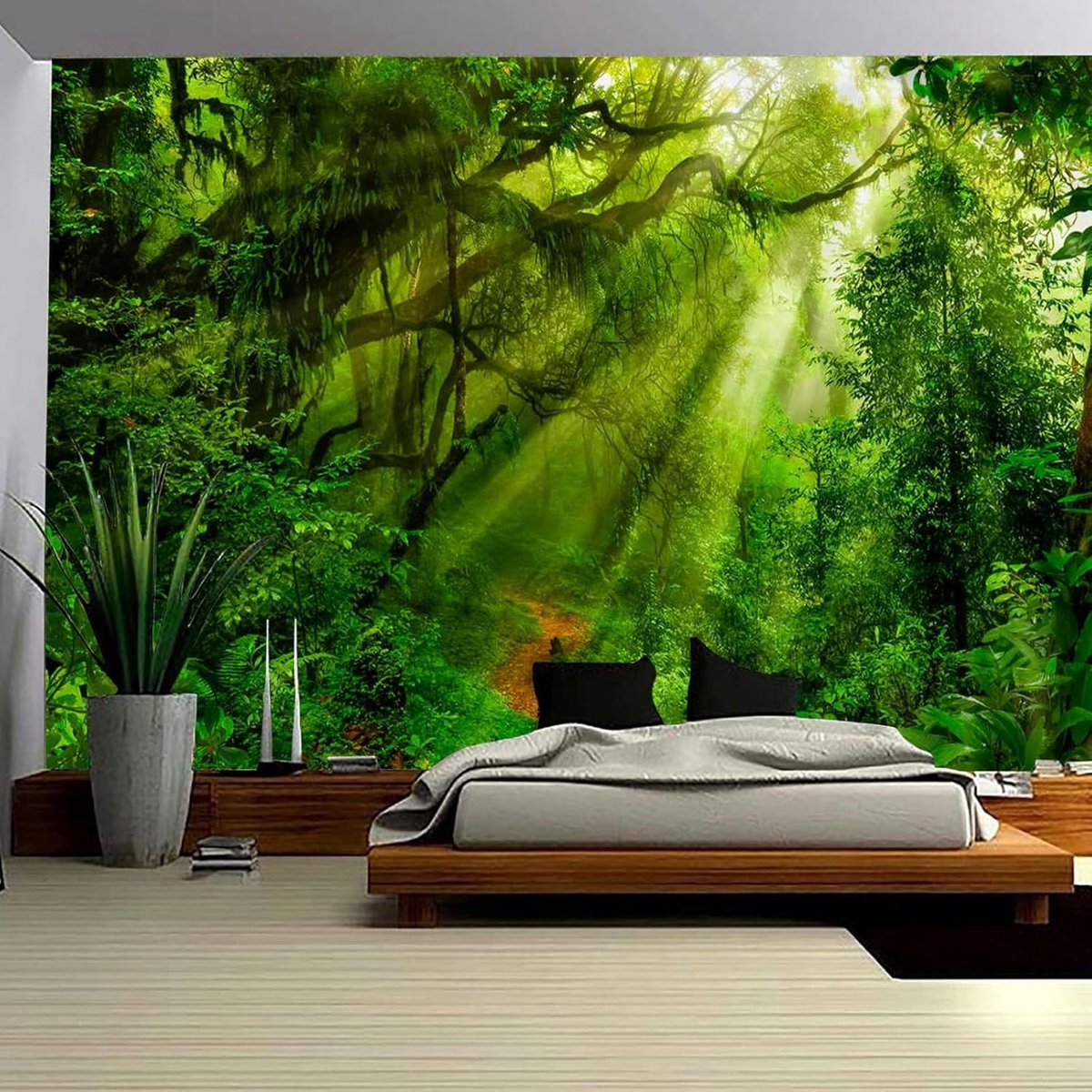 Tapestry Bos 200 x 200 Wanddoek Wandtapijt Groen Bos Tapestry Boom Zonsopgang Landschap Wanddoeken Wandtapijt