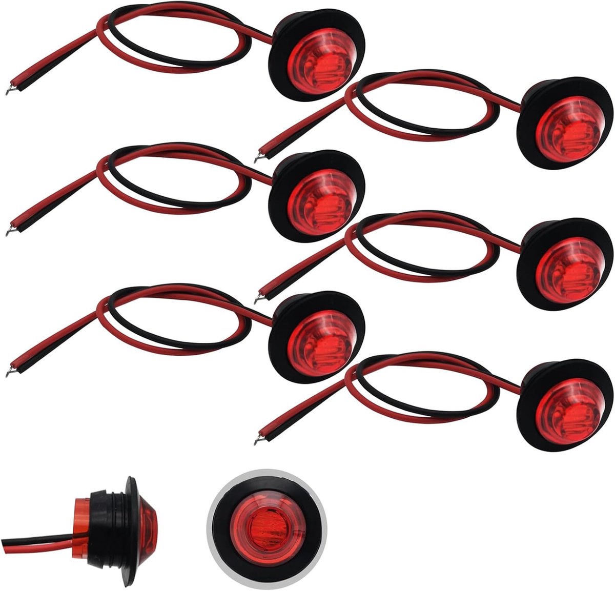 3/4 inch LED‑zijmarkeringslampen, universele zijlampen set van 6 stuks, geschikt voor 12V kleine voertuigen, personenauto, pick‑up, bestelbus, motorfiets