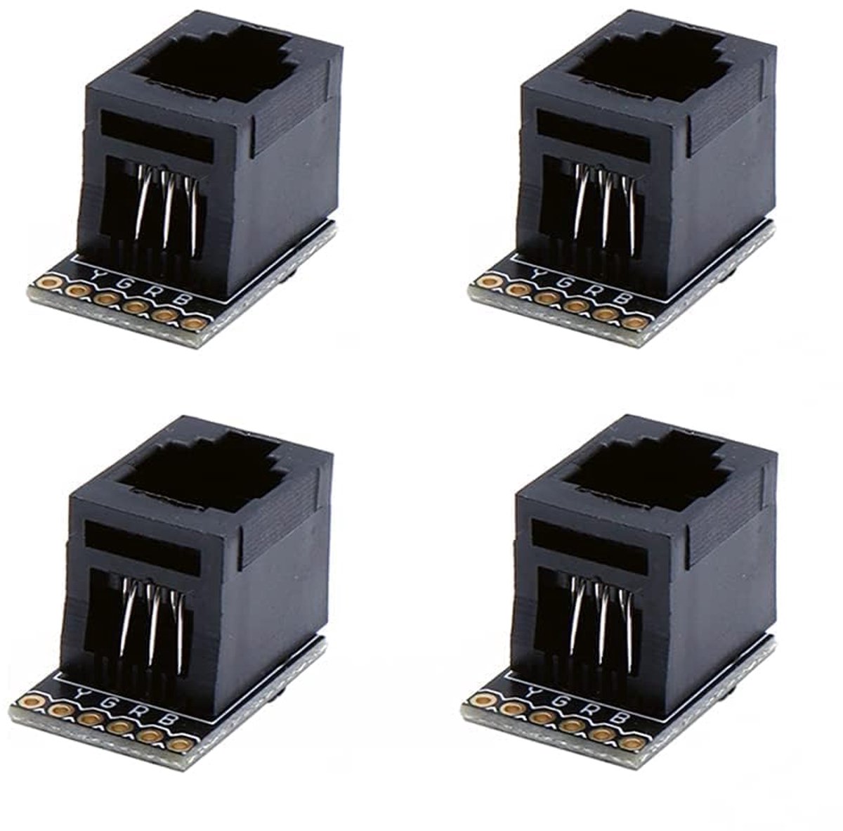 4 stuks vaste kabelaansluitplaten, RJ11 6-polig breakout-board met PCB-montagebus, RJ11-verlengingsmodule 6P6C Zwart