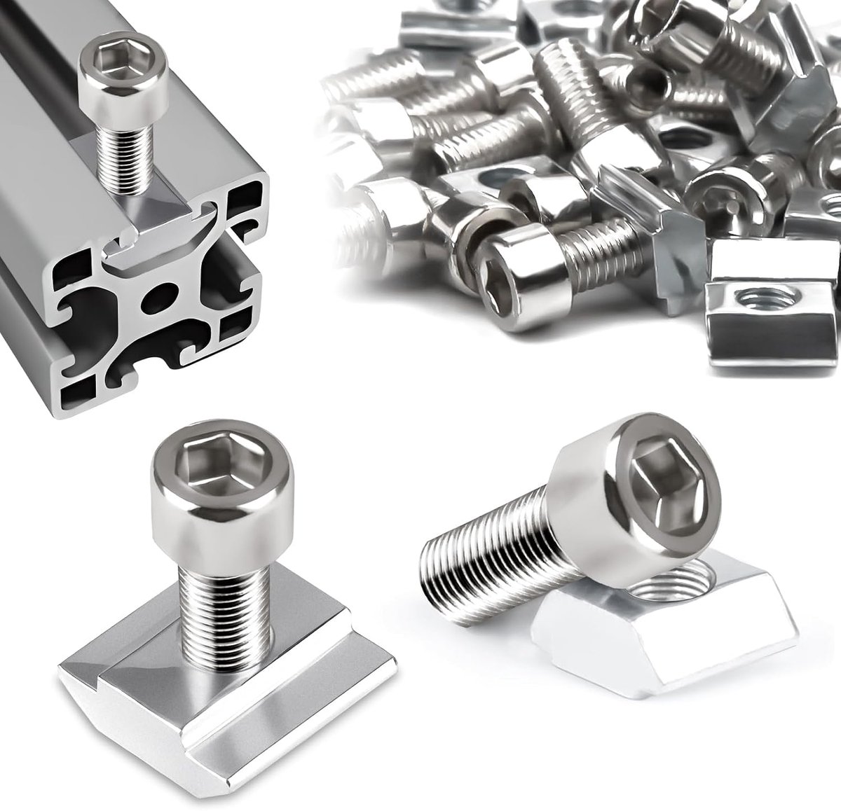 M5 T-Groefrail Set - 30 Stuks Schroeven en T-Groefmoeren, Koolstofstaal Voor Aluminium Profiel, Extrusiesleuf, Geleiderail, 60