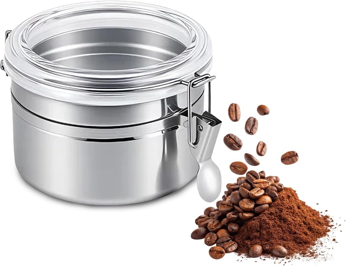 Roestvrijstalen Voorraadpot - Luchtdichte Koffiecontainer - Met Deksel en Sluitklem - Klein Formaat - Voedselcontainer voor Muesli - Gesc...