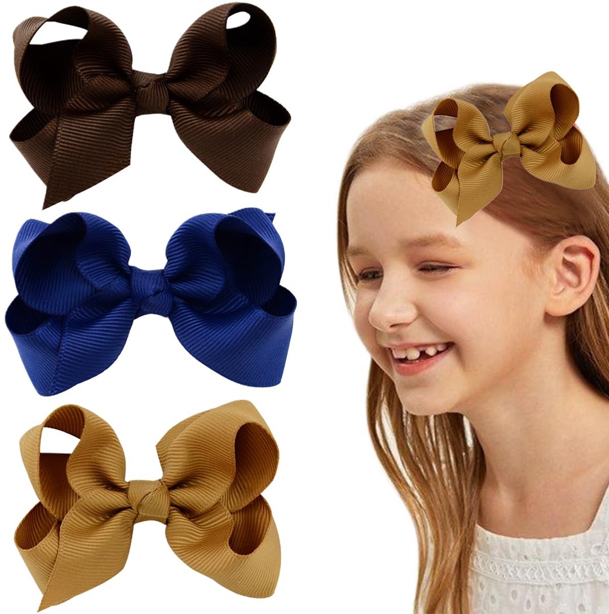Dailygoods- Haarspelden 6 stuks - Eendenbek-haarstrik - Haaraccessoire voor meisjes - Donkerblauw/lichtbruin/donkerbruin - Eenvoudig te bevestigen - Schattig design - Haarsieraden