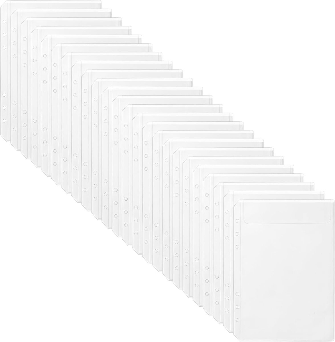 PVC transparante mapzakken, geen rits, 6 gaten, geldenveloppen voor A5-budgetmap, planner inserts ringzakje voor contant geld, losse bladzakken documentorganisatoren. 24 stuks