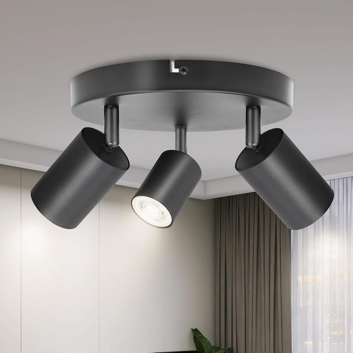 Plafondlamp, led, zwart, 3 spots, moderne plafondverlichting, 350 graden draaibaar, GU10, voor keuken, slaapkamer, zonder lampen