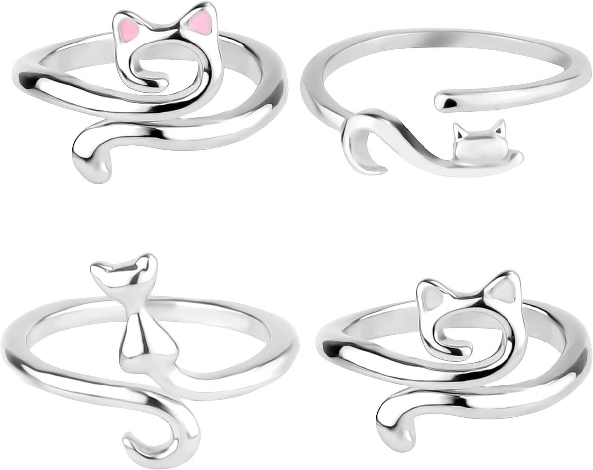 4 Stuks Gehaakte Lusringen, Verstelbaar Gehaakte Spanring Schattig Kattengarenring Garengeleidervingerhouder voor Haken Breien Vingerhoeden Accessoires voor Handwerk Vrouwen Geschenken