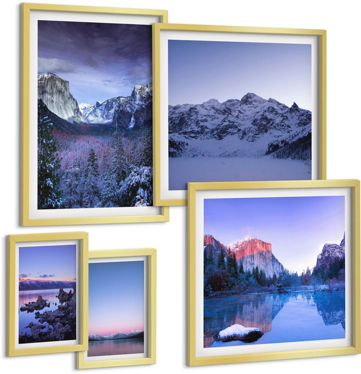 Coloray 5-Delige Schilderij Set - Berglandschappen Met Pittoreske Meren En Bossen - 50 x 50 cm, 20 x 30 cm En 40 x 60 cm - Stijlvolle Wanddecoratie - Interieur - Moderne Wanddecoratie