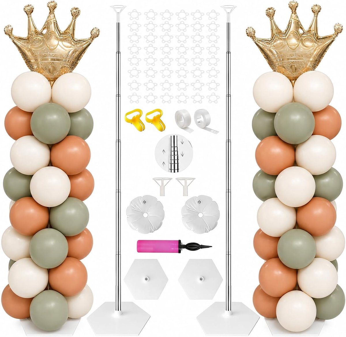 Ballonzuilstander kits (set van 2), 2 m hoogteverstelbaar, met voetstukken | Ballonständer für Partydecoration, Huwelijk, Verjaardag, Afsluitingsfeest, Kerst