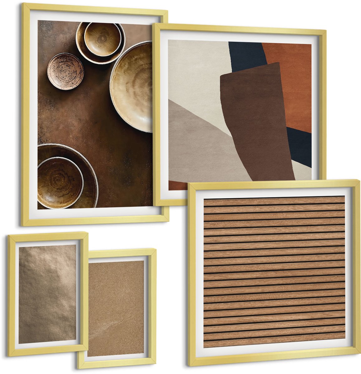 Coloray 5-Delige Schilderij Set - Stenen Constructies In Moderne Minimalistische Stijl - 50 x 50 cm, 20 x 30 cm En 40 x 60 cm - Moderne Wanddecoratie - Slaapkamer - Muurdecoratie