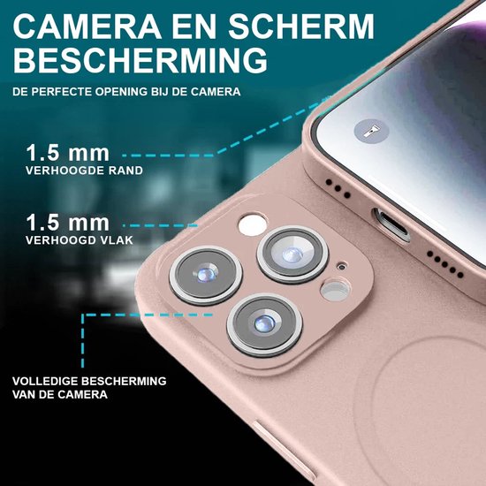 Roze iPhone hoesje met verhoogde rand van 1,5 mm rond camera en scherm.