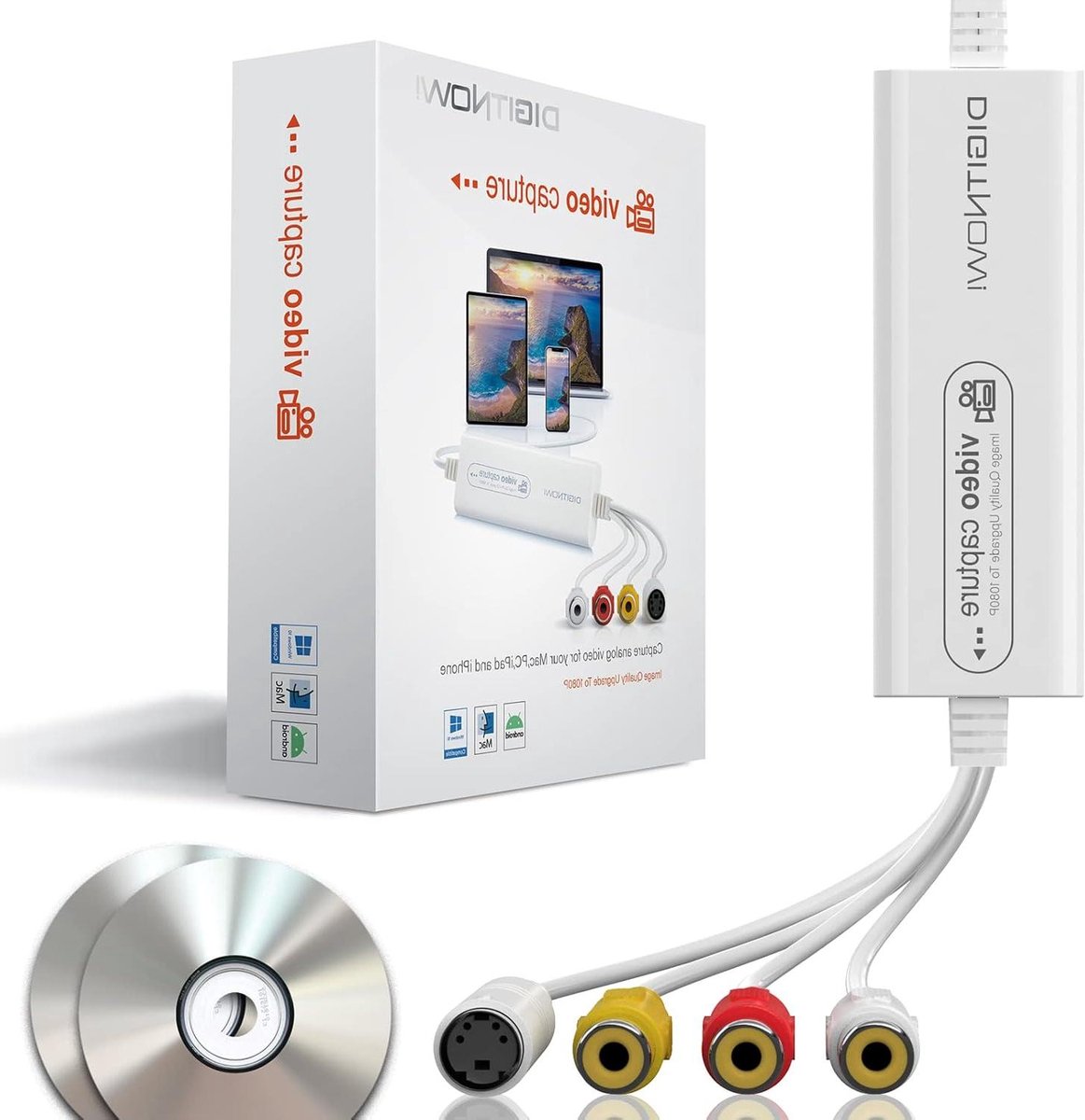 Video Capture Card - VHS Converter - Oude Opnames Digitaliseren - Brede Compatibiliteit - Medium - Wit