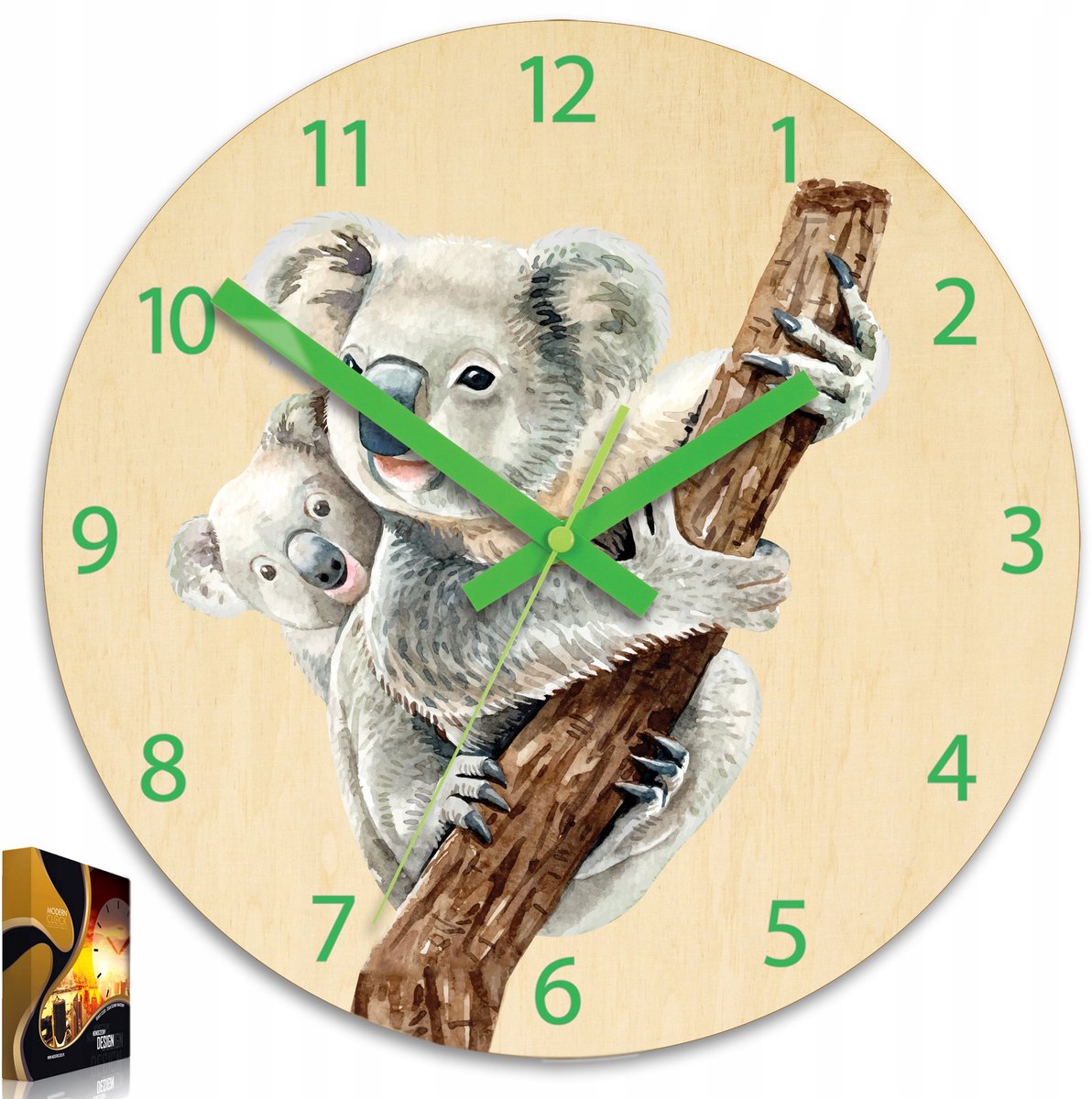 Moderne Koala wandklok voor kinderkamer - Stille beweging