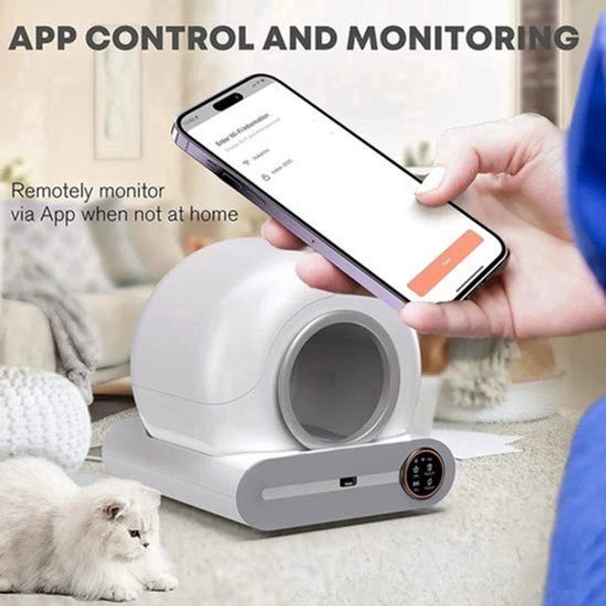 Automatische Zelfreinigende Kattenbak – Slimme Kattenbak – Zelfreinigende Bak – Grote Kattenbak – Voor Meerdere Katten – 65L Binnenruimte – 9L Opvanglade – met Pad & Gordijnset