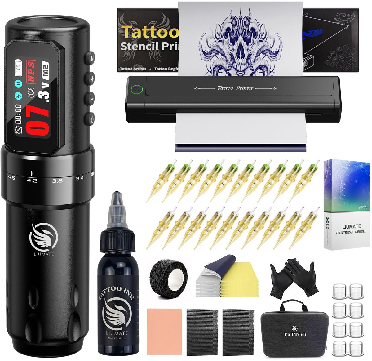 Draadloze Tatoeage Machine Kit met Bluetooth Tattoo Stencil Printer - ShopVlot
