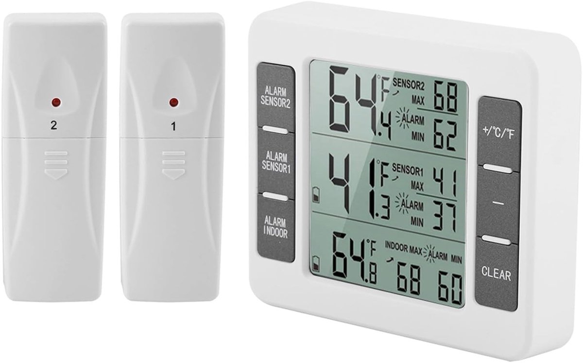 Digitale draadloze thermometer voor koelkast en vriezer met groot display voor binnen en buitengebruik