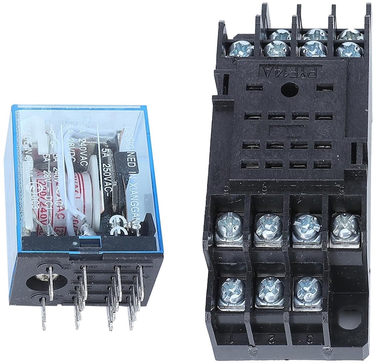 Coil Current Relay 14 Pin Elektromagnetisch Vermogen Relay voor AC 50Hz tot AC380V, DC tot DC220V, DIN Rail Aansluiting, Compacte Basis en Horizontale Installatie